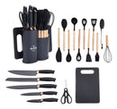 Set X 19 Utensilios De Cocina Mango Madera Punta Silicona