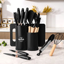 Set X 19 Utensilios De Cocina Mango Madera Punta Silicona