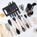 Set X 19 Utensilios De Cocina Mango Madera Punta Silicona