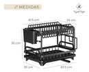 Secaplatos Escurridor Cubiertos 2 Niveles Organizador Cocina Color Negro