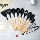 Set X12 Utensilios De Cocina Mango Madera Punta Silicona