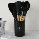 Set X12 Utensilios De Cocina Mango Madera Punta Silicona