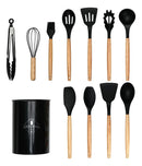 Set X12 Utensilios De Cocina Mango Madera Punta Silicona